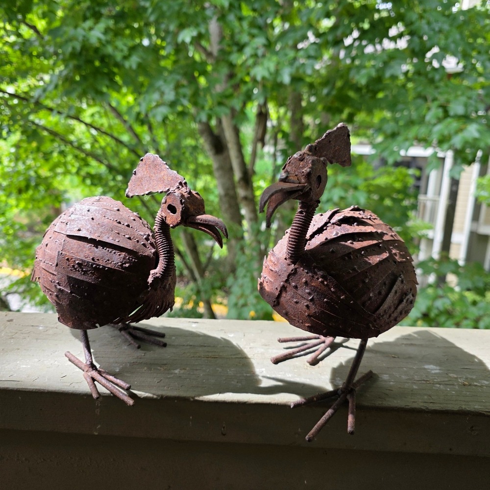 Brutalist-Style Rustic Welded Metal Bird Sculpture Set Folk Art Garden Statues - Picture 14 of 16